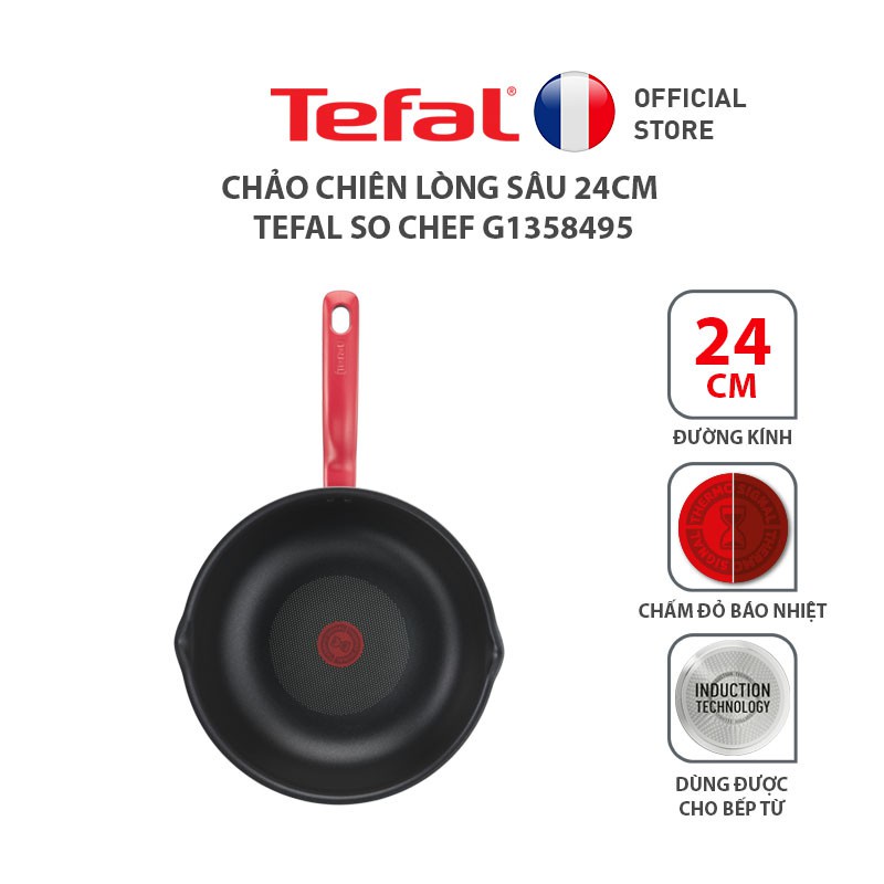 Chảo Chiên Chống Dính Sâu Lòng Tefal So Chef Đường Kinh 24cm Đỏ - G1358495 - Hàng Chính Hãng