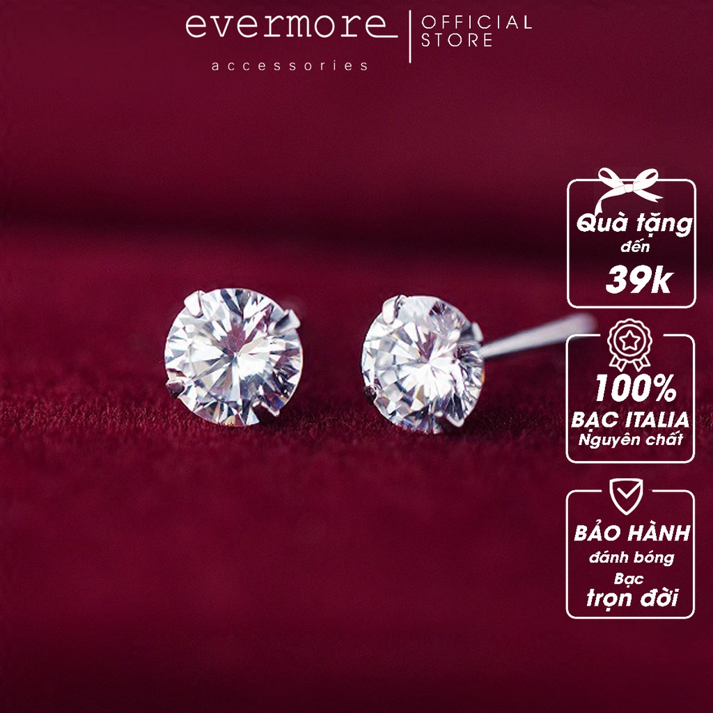 Bông tai bạc EVERMORE, khuyên tai đính đá tròn bạc ý 925, phong cách thanh lịch, minimalism - H032