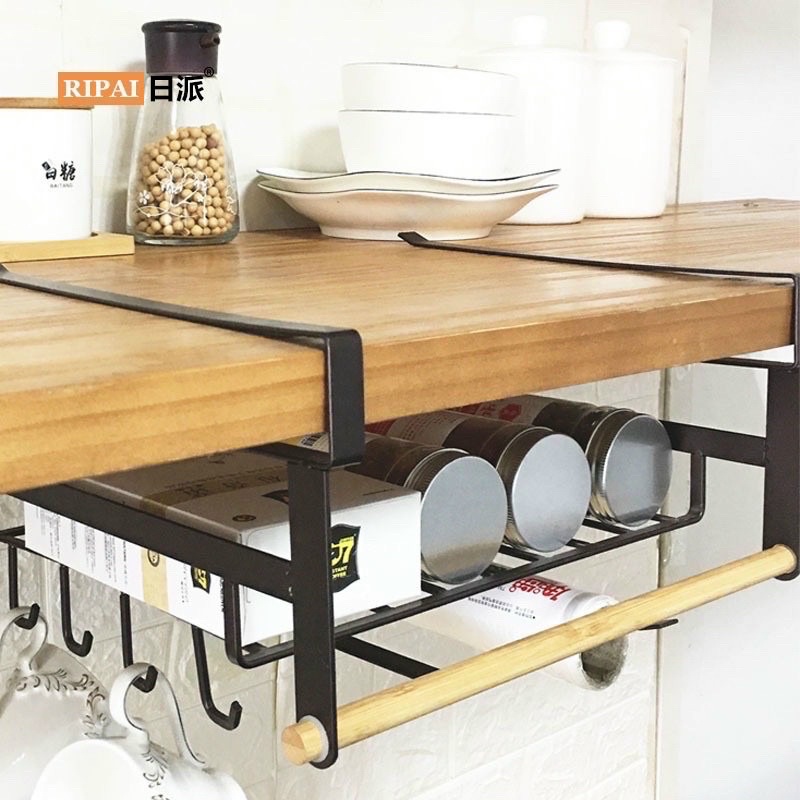 Giá cài tủ bếp, bàn, tủ quần áo kèm thanh treo giấy, móc treo đồ, thanh gỗ treo khăn
