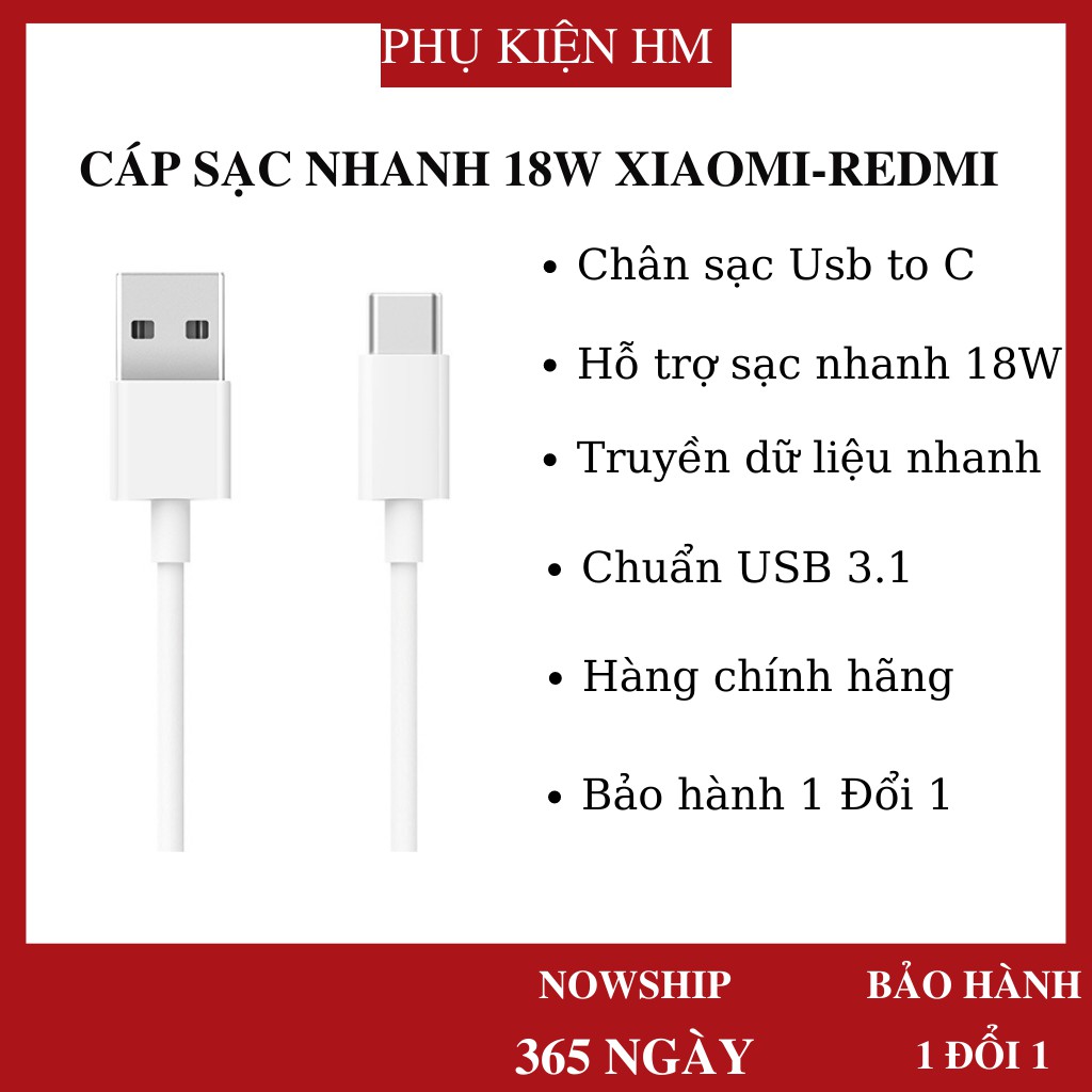 DÂY CÁP SẠC NHANH XIAO-MI/RED-MI CHÍNH HÃNG 1 ĐỔI 1