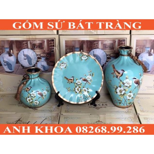 Bộ 3 bình trang trí phòng khách - Gốm sứ Bát Tràng Anh Khoa