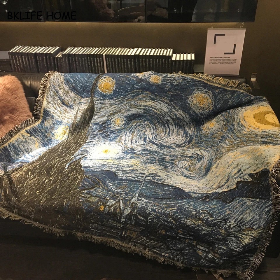 [RẺ-SẴN]Thảm tranh treo tường đêm đầy sao Starry Night của Vangogh-Wall Tapestry 1m3x1m5