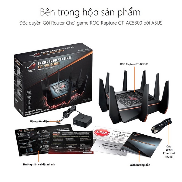 Bộ phát wifi 6 Router Wifi gaming ASUS GT-AC5300 Ba băng tần, chuyên gaming thực tế ảo VR,4K streaming