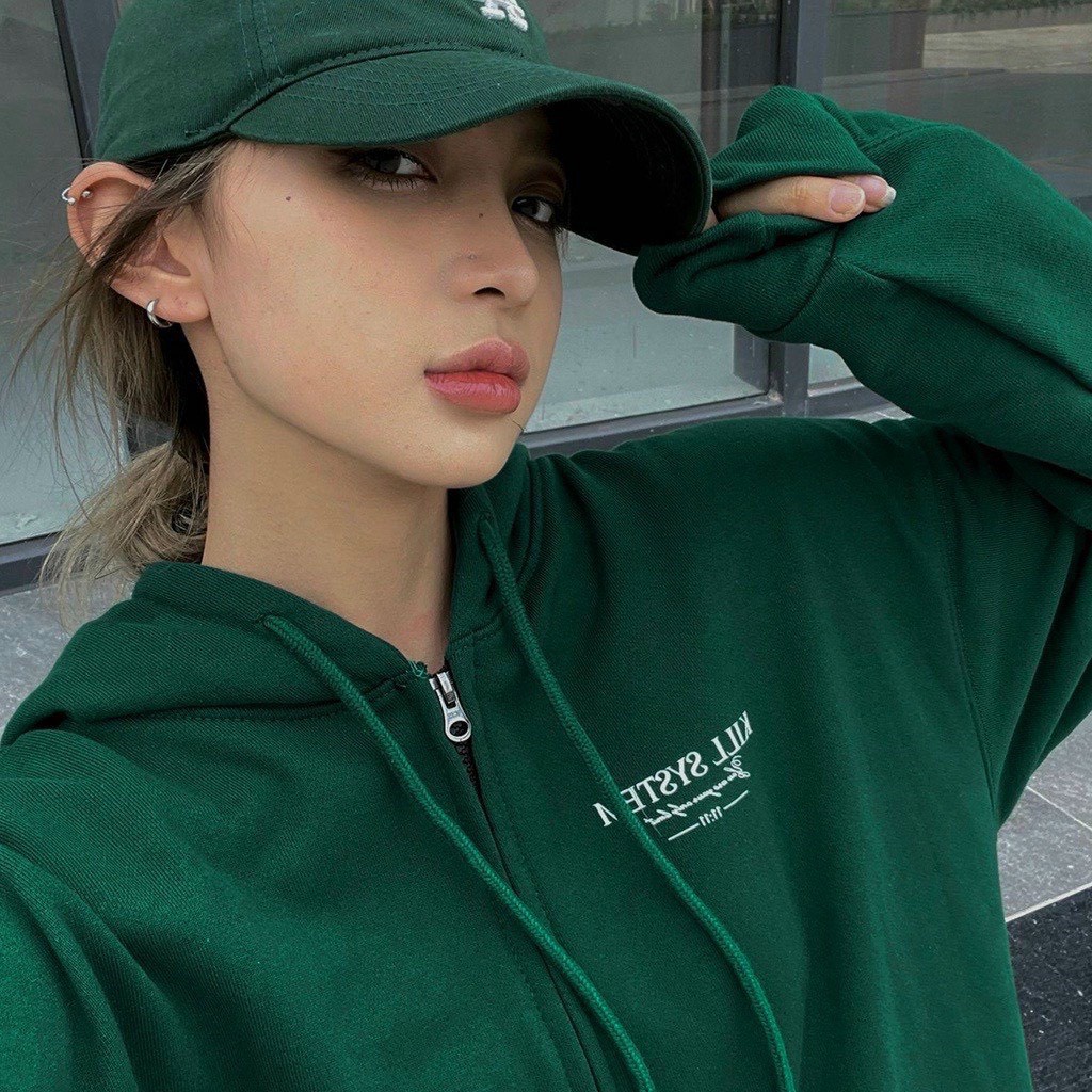 Áo Hoodie Nỉ KILL SYTEM Kéo Khóa Form Rộng Tay Phồng - Áo Hoodie Nỉ Nữ Túi Bụng nhiều Màu