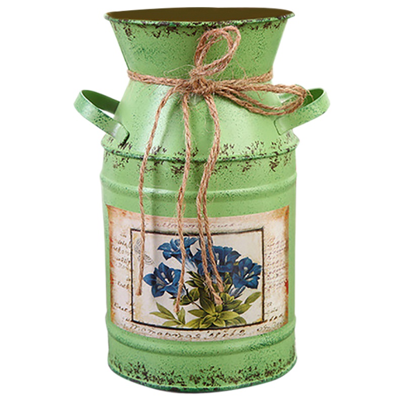 Chậu hoa bằng sắt màu xanh lá trang trí nhà phong cách đồng quê cổ điển