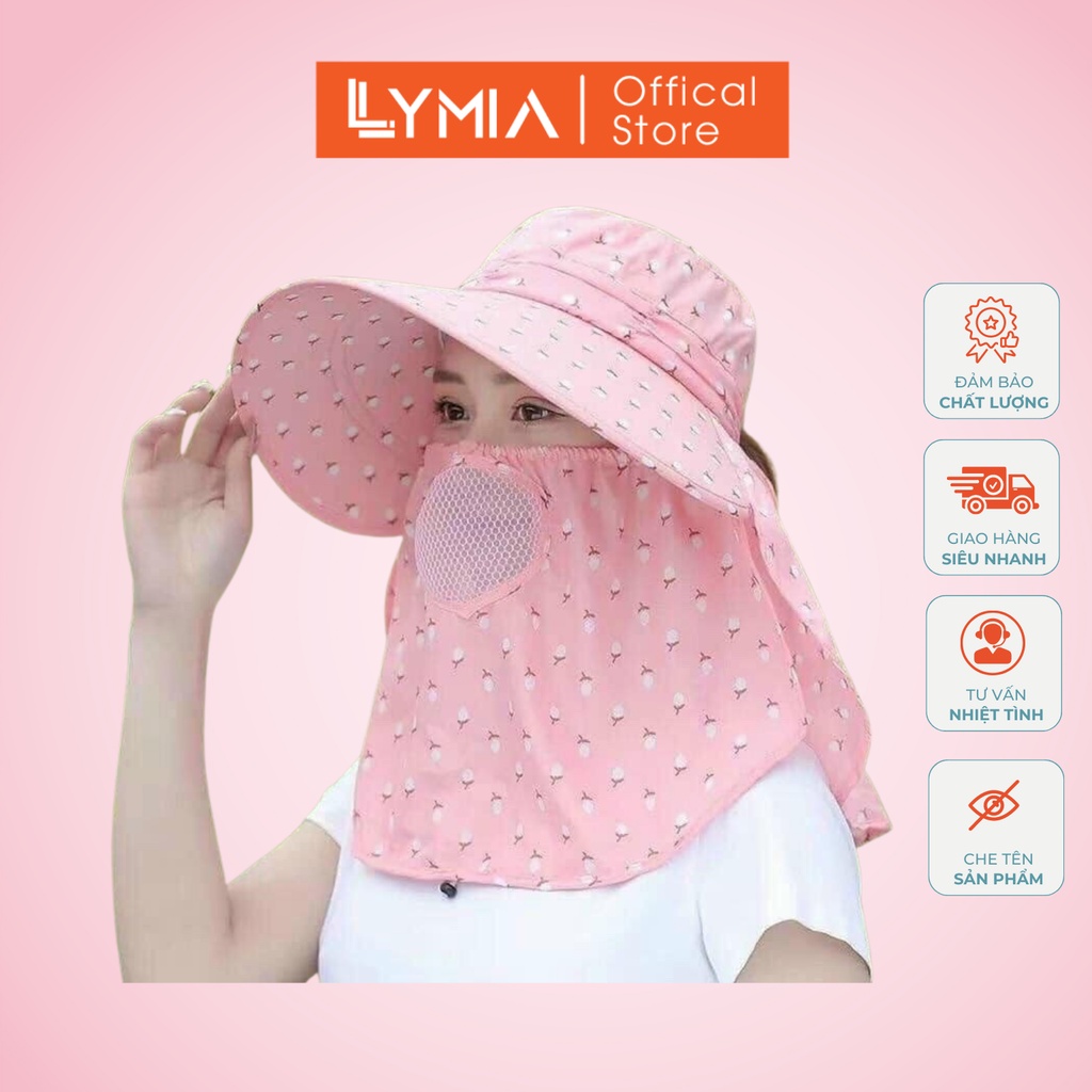 Mũ nón chống nắng LYMIA thông hơi 360 cotton kèm khẩu trang che mặt đa năng
