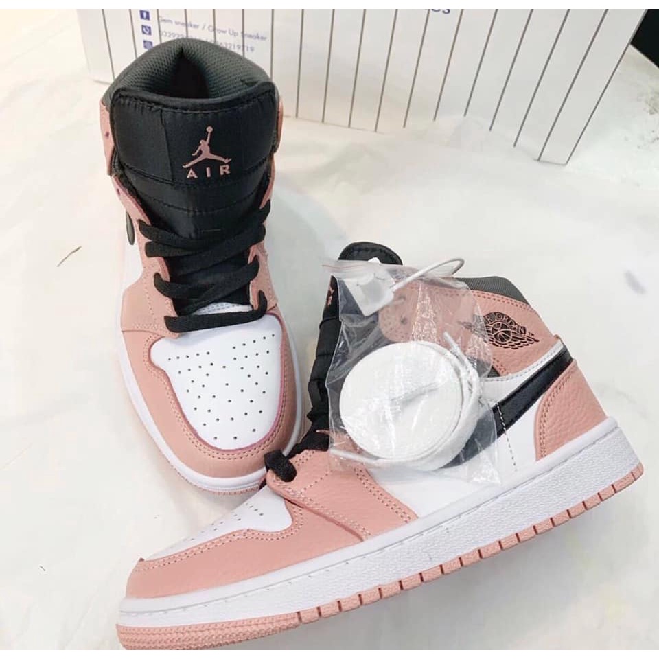 Giày thể thao Jordan 1 Cổ Cao, JD1 HIGH PINK QUARTZ, giày sneaker jodan 1 hồng đen cổ cao nữ cá tính full box bill