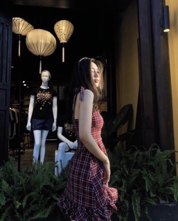 Đầm caro 2 dây ( có sẵn mút ngực)