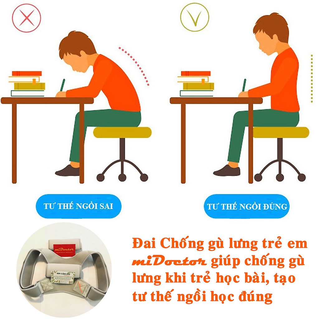 Đai Chống Gù Lưng Cho Trẻ Em Cao Cấp Chính Hãng miDoctor (Từ 5 – 13 Tuổi) - mi03TR