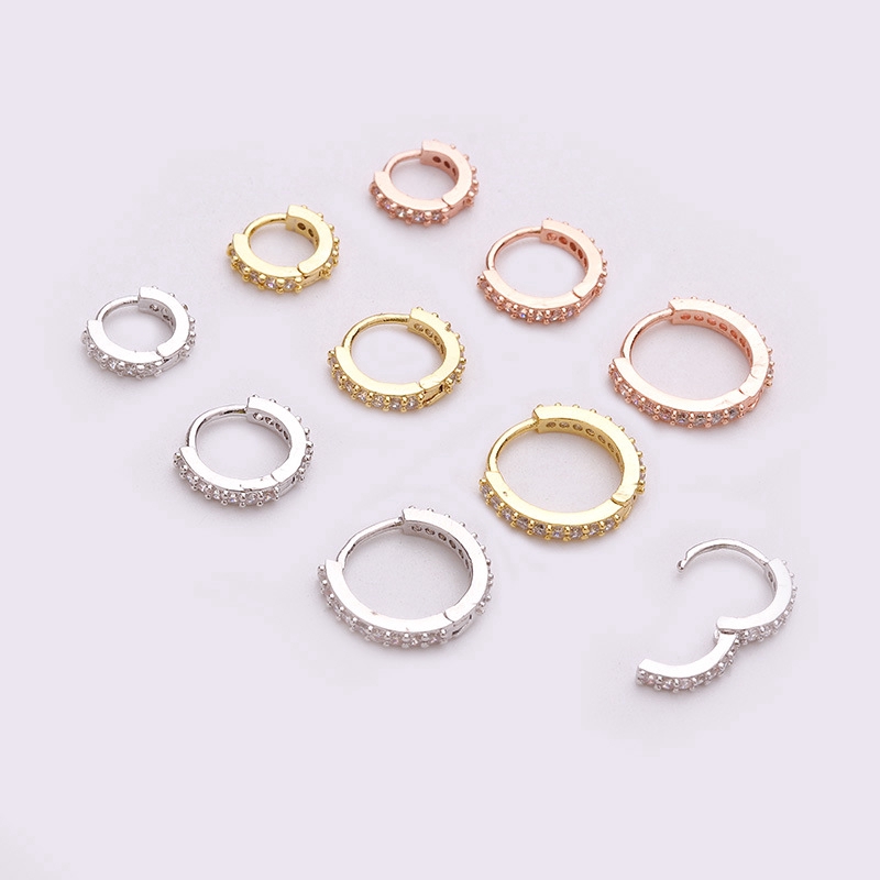 XiaoboACC 1 Chiếc Khuyên Tai Hình Tròn Đính Đá Zircon Phong Cách Hàn Quốc