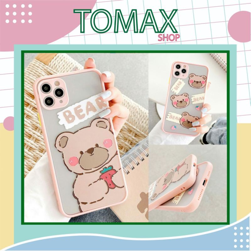 Ốp lưng iphone Bear Nhám Viền Màu 6/6plus/6s/6splus/7/7plus/8/8plus/x/xr/xs/11/12/pro/max/plus/promax [Tomax Shop]