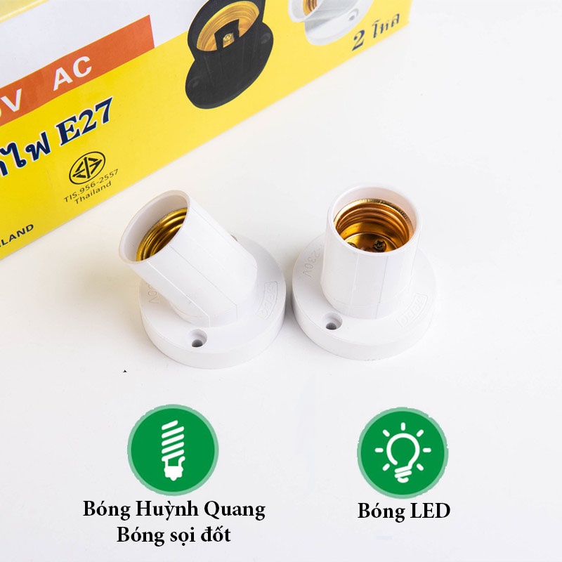 Đuôi Đèn E27 Gắn Tường  Đa Năng - Đui Đèn Xoáy Đứng Và Chếch 45 Độ - DD03 - Gia dụng Tý Tẹo