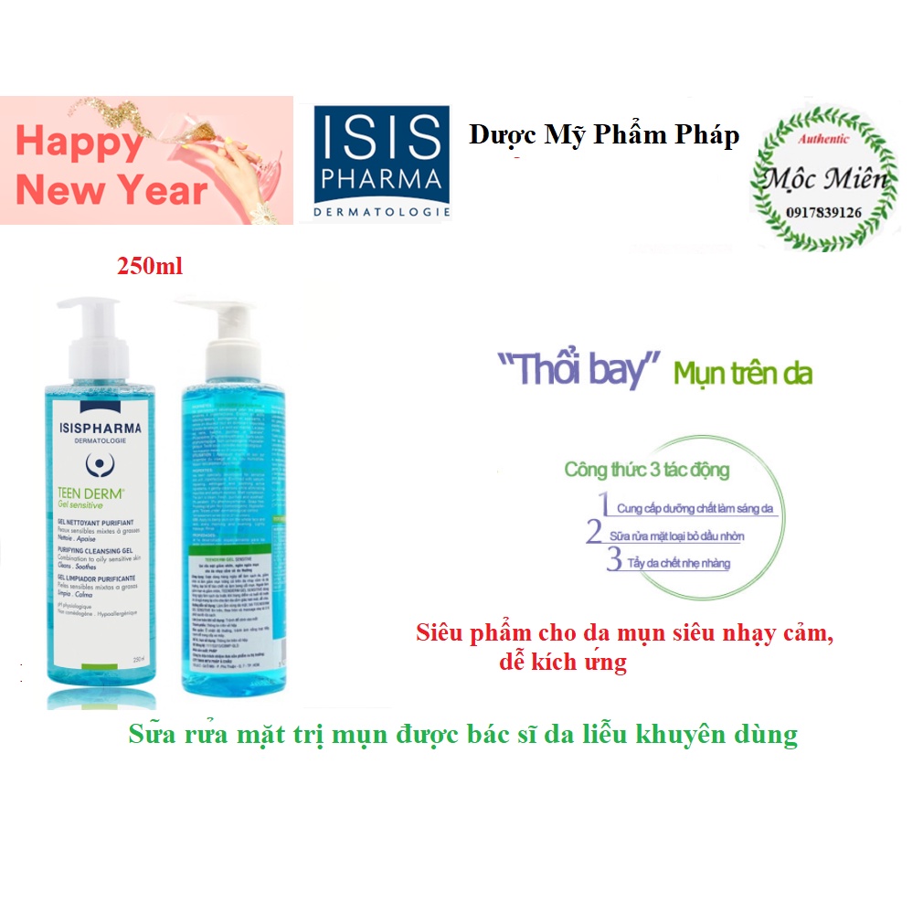 Gel Rửa Mặt Da Nhạy Cảm Giảm Nhờn Trị Mụn ISIS Pharma Teen Derm Gel Sensitive 100ml 250ml