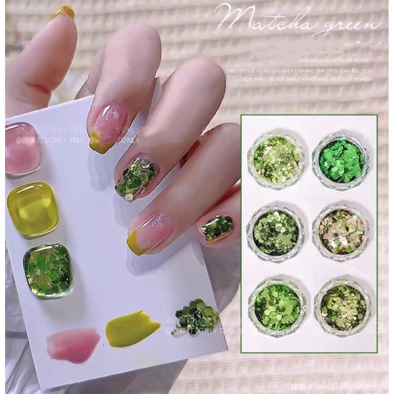 phụ kiện nhũ siêu sáng 6 màu xanh trang trí nail