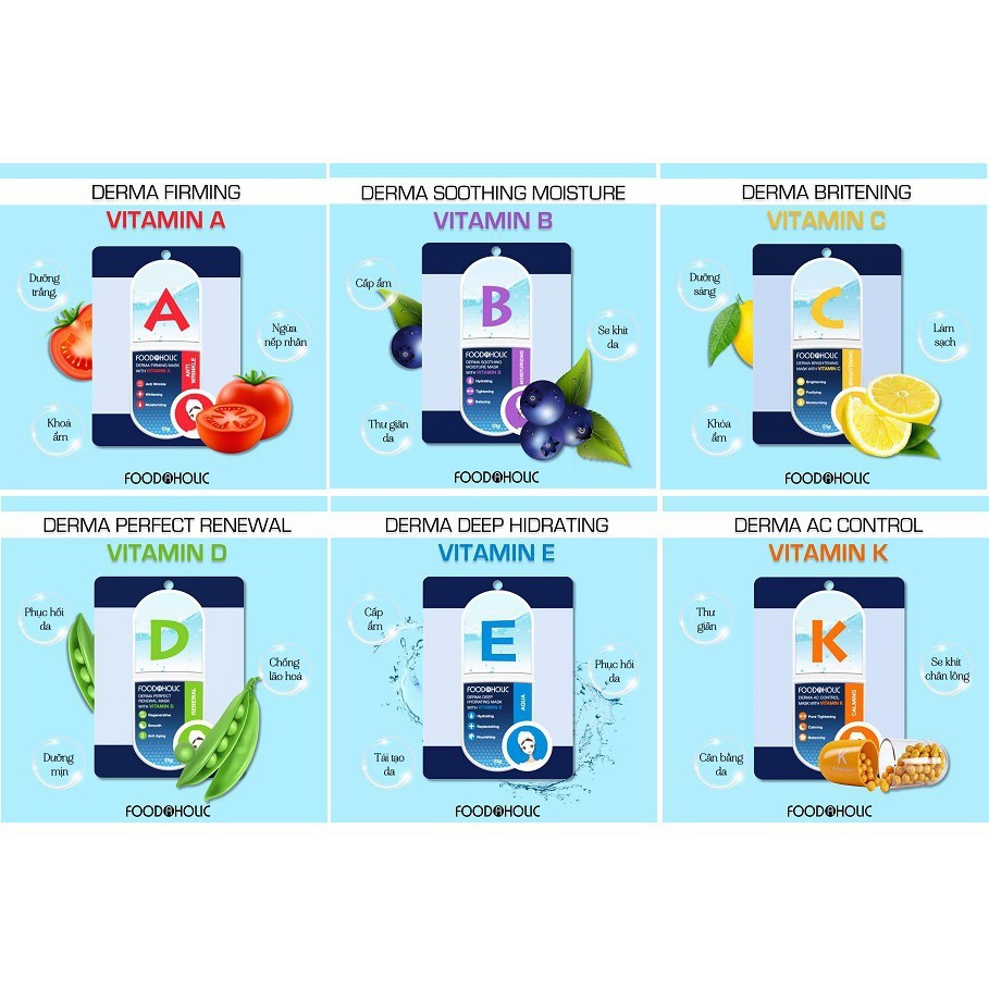 Combo 10 Mặt Nạ MIX Dưỡng Da Toàn Diện FOODAHOLIC Mask 23gx10