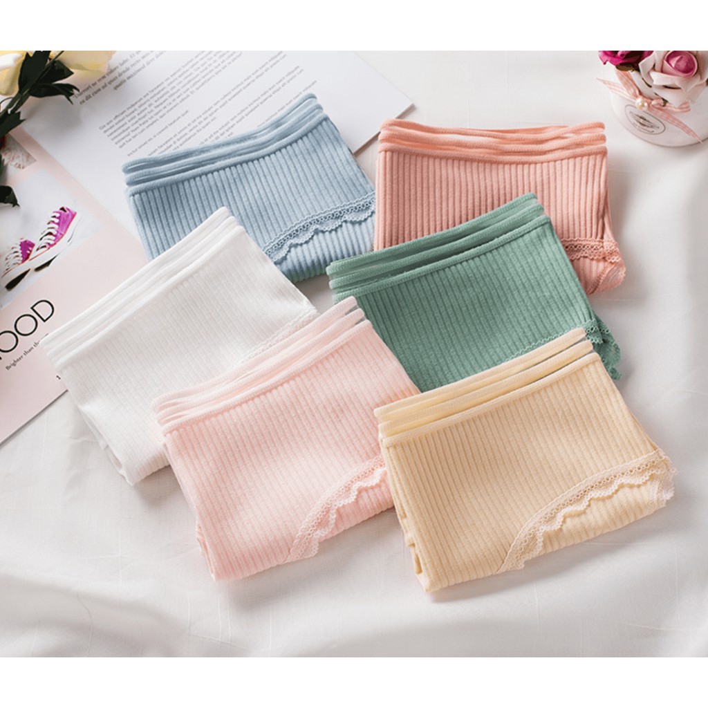 Quần lót nữ cotton cạp sọc kháng khuẩn thun lạnh dễ thương sexxy gợi cảm, Viền Ren Tăm MS01