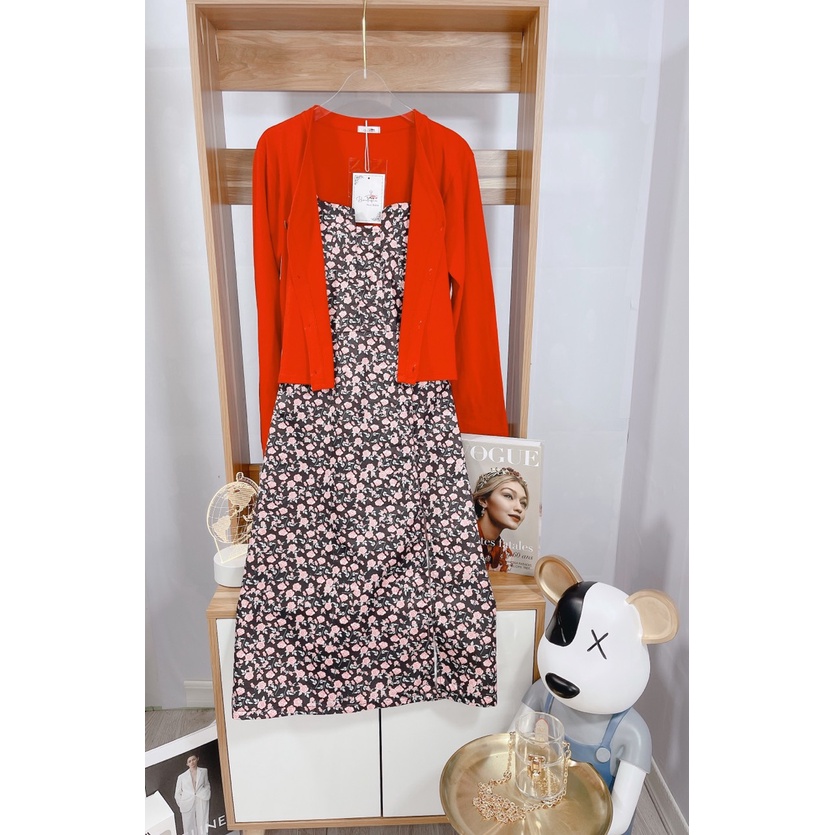 Set váy hoa áo khoác ngoài mongtoghi 2 món váy 2 dây dáng xòe SL475