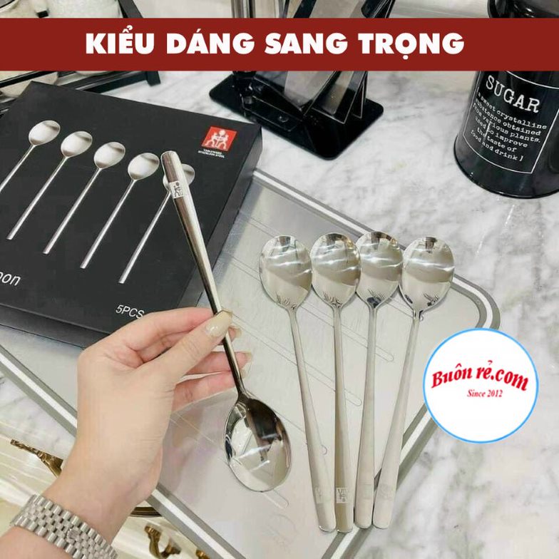 Hộp 5 thìa inox cán dài thiết kế cao cấp - Set 5 thìa inox đóng hộp sang trọng 01531