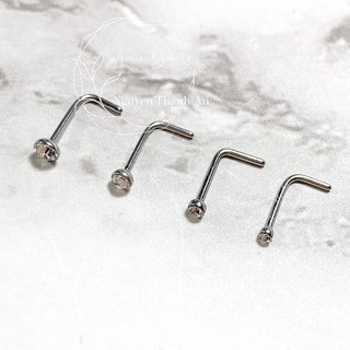 Khuyên mũi đính đá L bằng thép y tế xỏ khuyên piercing