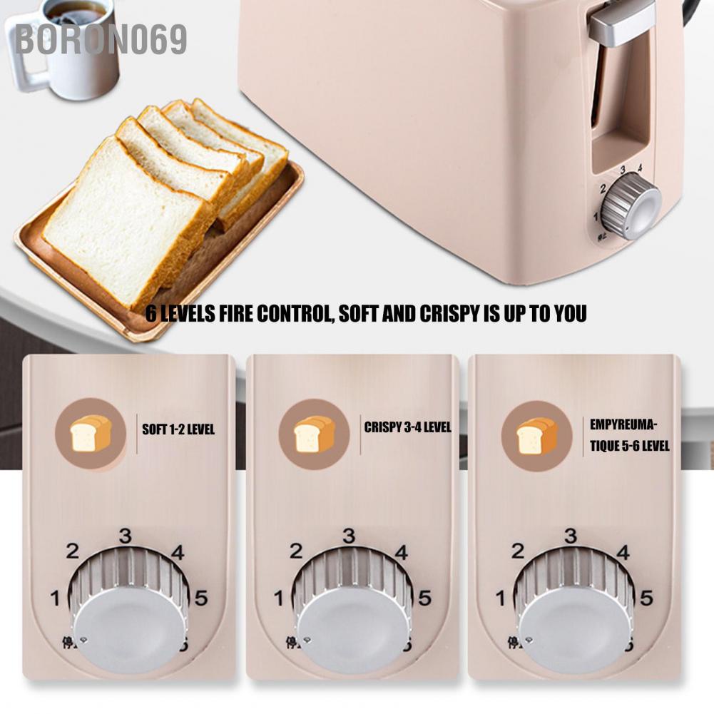 Boron069 Máy nướng bánh mì 2 lát Làm nóng nhanh làm hồng tự động dừng phun với khay có thể tháo rời cho quán cà phê gia đình EU Plug 220