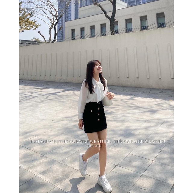 (Ảnh thật) Áo sơmi voan 2 lớp thắt nơ cúc ngọc the.sweaterweather TSW | BigBuy360 - bigbuy360.vn