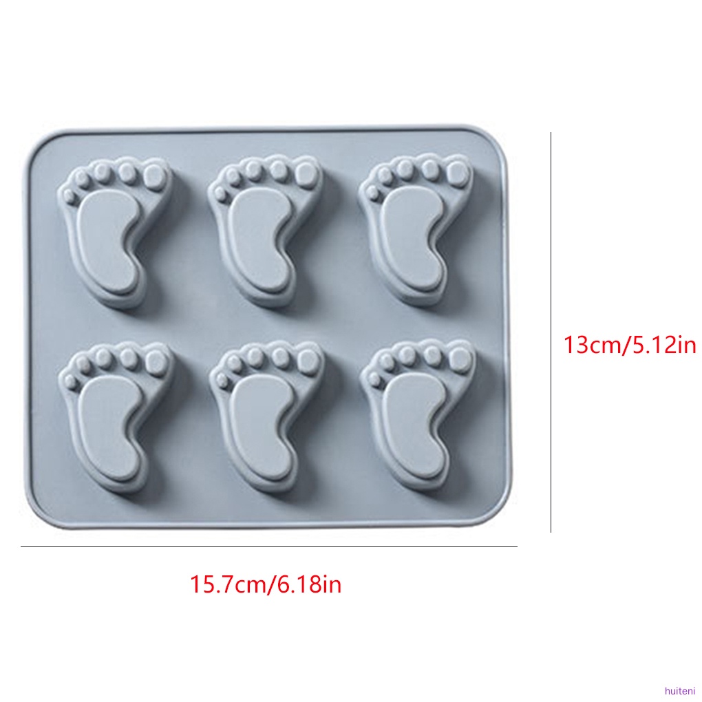 6 Cavities Baby Feet Shape Fondant Mold Silicone DIY Muffin Chocolate Cake Biscuit Jelly Soap Mould,Blue Gray huiteni