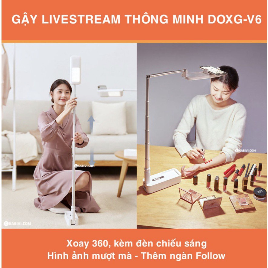 Đèn Livestream Standbox V6 Có Đèn Led Và Đỡ Điện Thoại Đa Năng có tay đỡ nằm ngang gập gọn xoay 360 độ - L2007