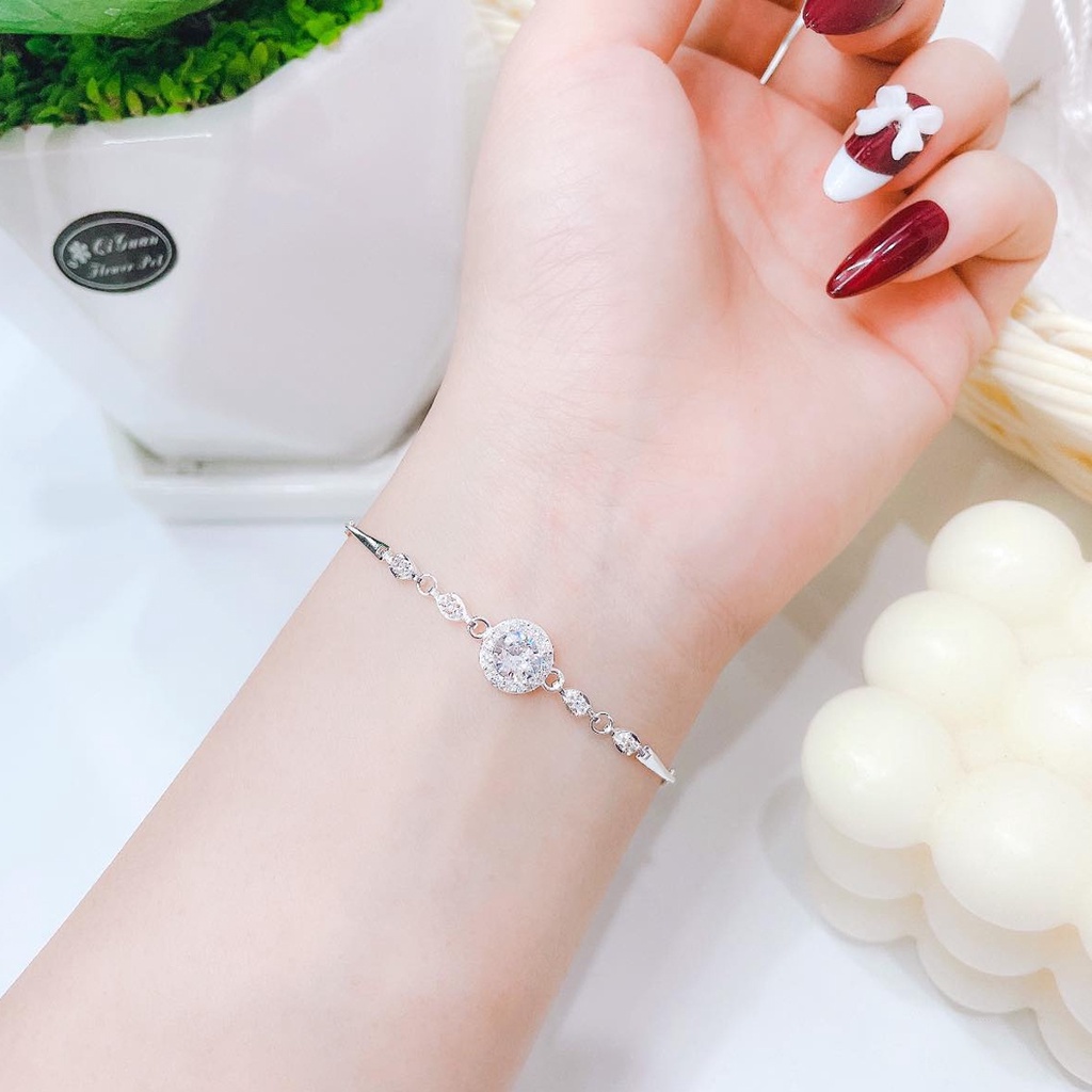 Lắc tay bạc PANSY, vòng tay nữ hình tròn nạm đá bạc 925 cao cấp