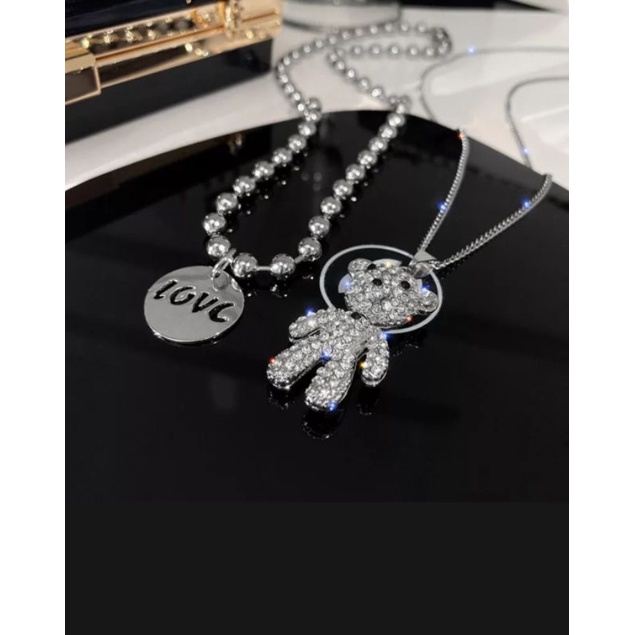 Dây chuyền mặt gấu bằng thép titan màu bạc thiết kế 2 lớp cá tính DC010- Fillibrastyle