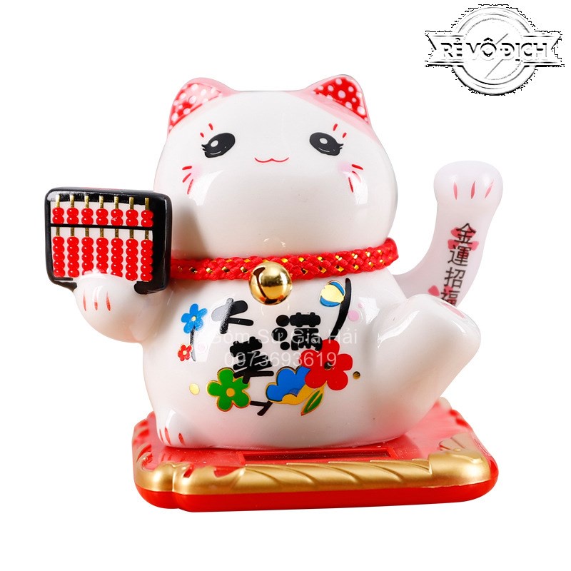 Mèo thần tài, mèo may mắn Maneki Neko vẫy tay năng lượng mặt trời 10cm-14cm