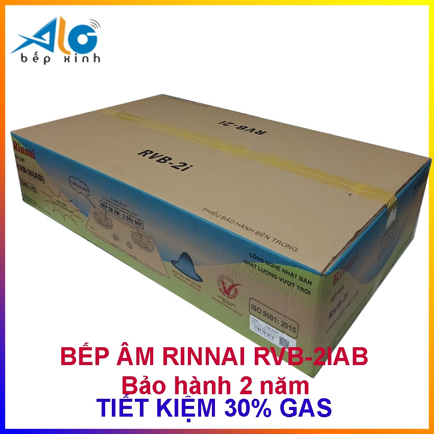 BẾP GAS ÂM RINNAI RVB-2I(AB) -  RVB-2IAB - Tiết kiệm 30% gas - Ngắt gas tự động - HÀNG CHÍNH HÃNG - Alo Bếp Xinh