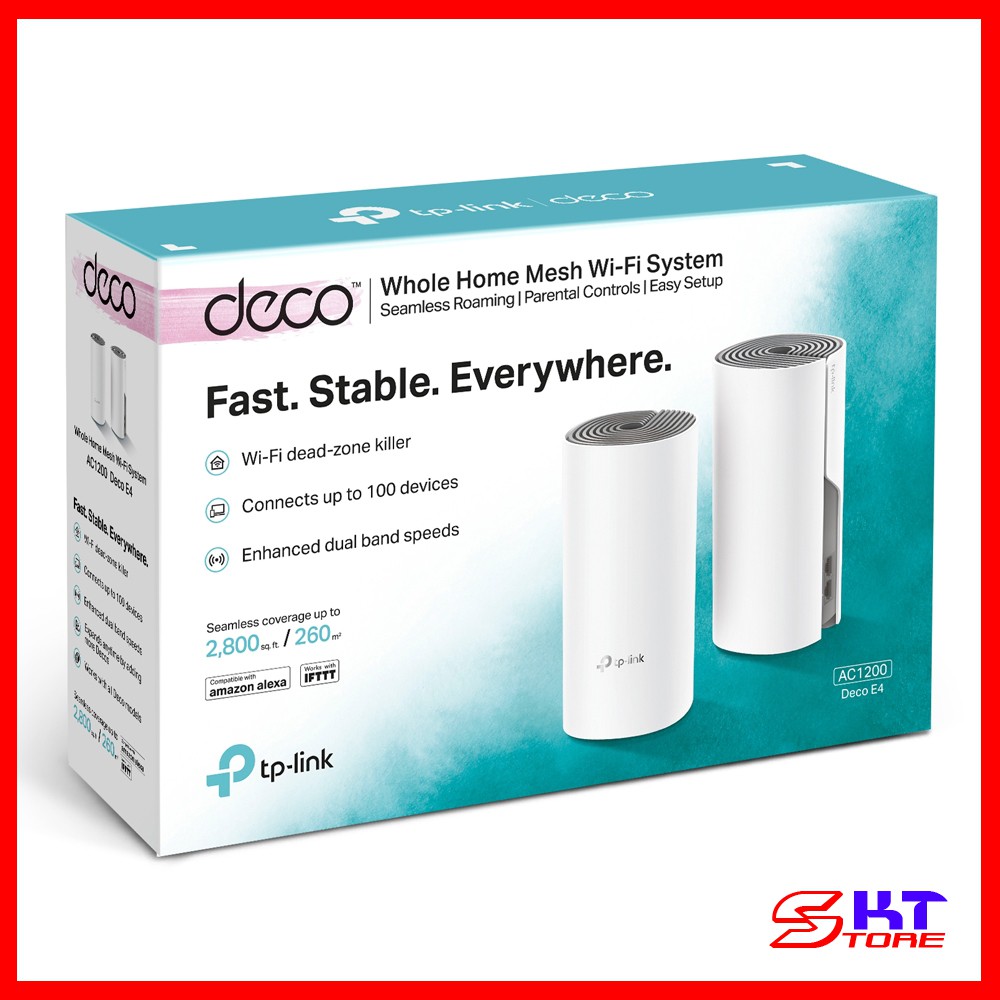 Bộ Phát Wifi Mesh Tp-Link Deco E4 (2-pack) Chuẩn AC Tốc Độ 1200Mbps - Hàng Chính Hãng