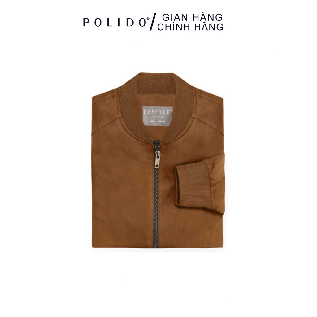 Áo Khoác Bomber Nam CEFFYLO Màu Nâu Đậm Chất Da Lộn Chuẩn Form