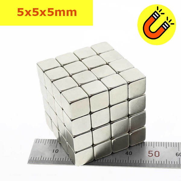Nam châm đất hiếm hình laaph phương mạ nikel từ tính N35 số lượng 1 viên