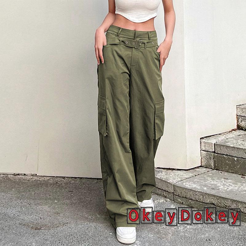 Quần Dài Lưng Cao Ống Đứng Màu Trơn Phối Túi Thời Trang Cho Nữ