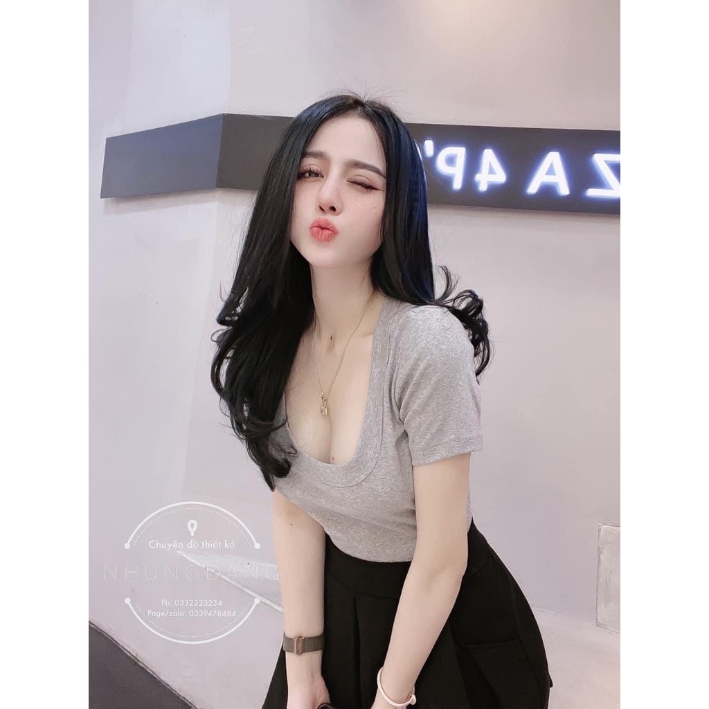 Áo Phông🌹FREESHIP🌹Áo Phông Cổ Vuông Cộc Tay 3 Màu Cực Xinh Ôm Sát Siêu Co Dãn Hàng Loại 1 AN26