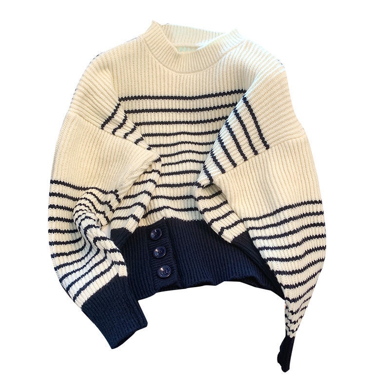 Áo Sweater Dệt Kim Dáng Rộng Họa Tiết Kẻ Sọc Màu Sắc Tương Phản Phong Cách Hàn Quốc Thời Trang Mùa Thu Cho Nữ
