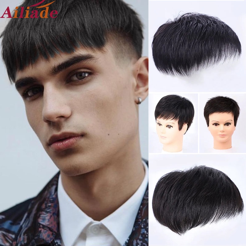 Tóc Giả Thẳng Tự Nhiên Không Keo Dán Cho Nam