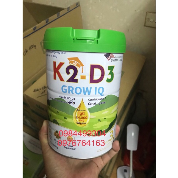 Sữa dinh dưỡng K2D3 Grow IQ , Sữa bột cho trẻ bổ sung K2-D3 dành cho trẻ từ 1-15 tuổi phát triển trí não cho trẻ 900g