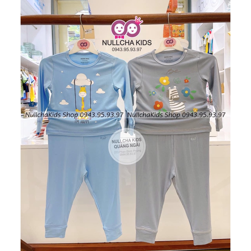 Bộ cổ tròn cúc vai dài tay, bộ bamboo bé trai bé gái NATURE WEAR từ 9m-4y