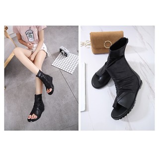 Giày boots xỏ ngón da trơn cổ thấp B02(Hàng có sẳn)