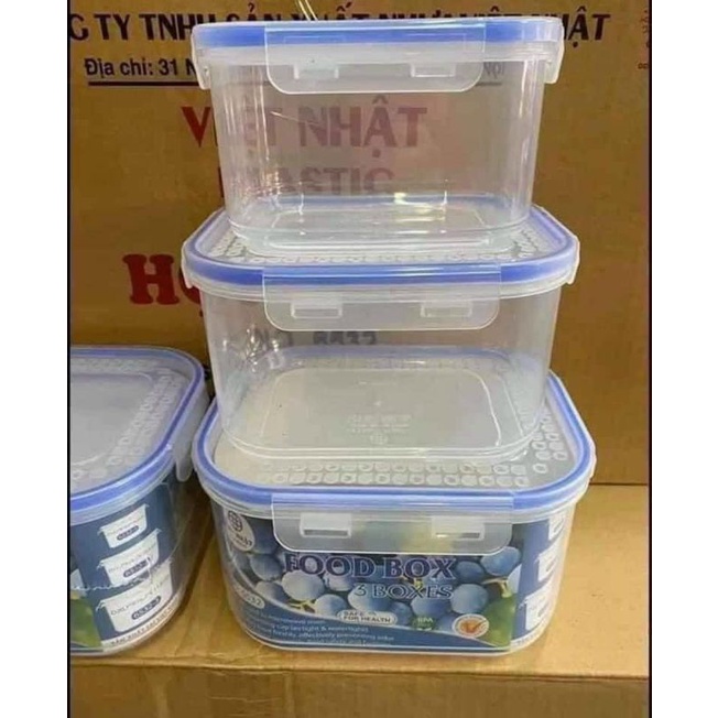 Set 3 Hộp nhựa Việt Nhật có nắp mút chống tràn tiện lợi