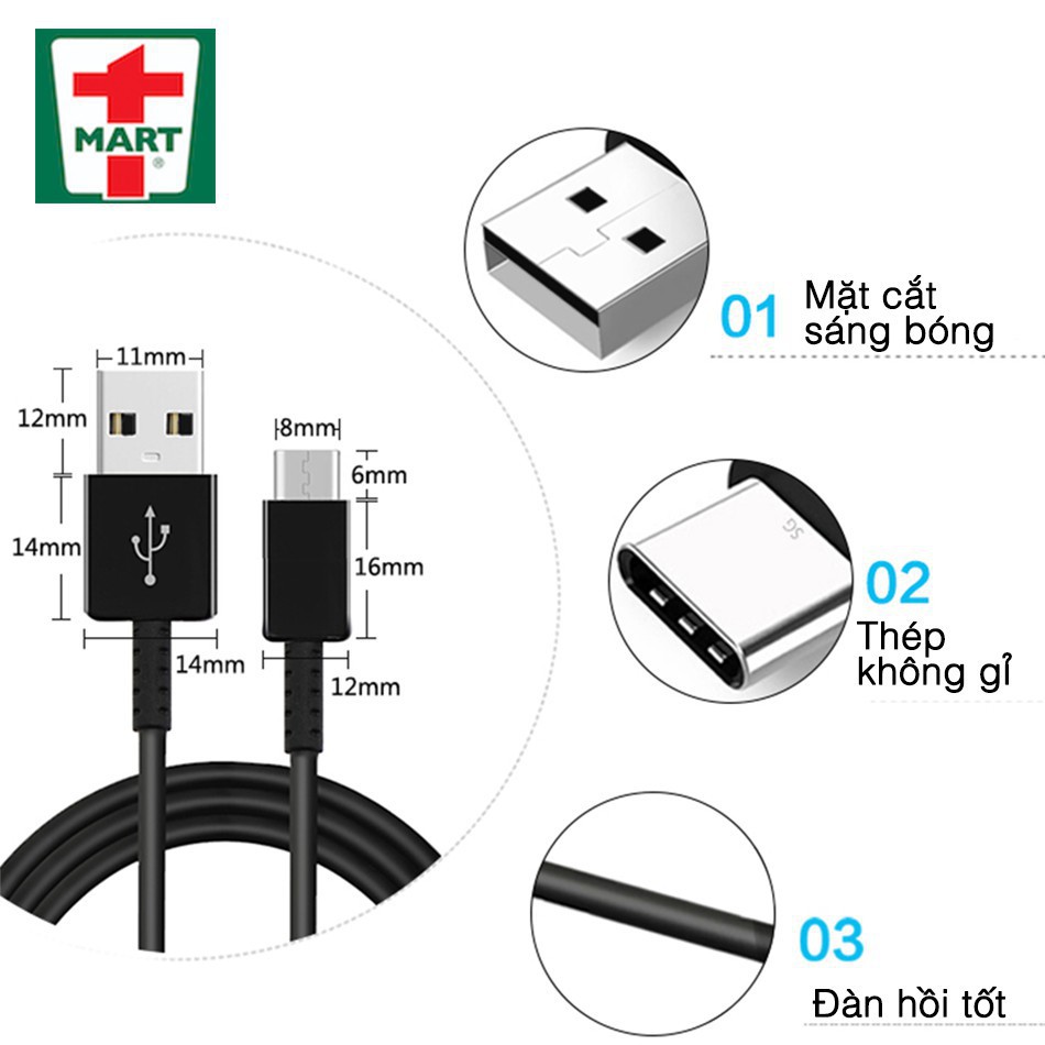 Dây sạc USB Type C hỗ trợ sạc nhanh Qualcomm Quick Charge Galaxy Note 8/ S8/ S8 Plus và các máy có cổng Type-C