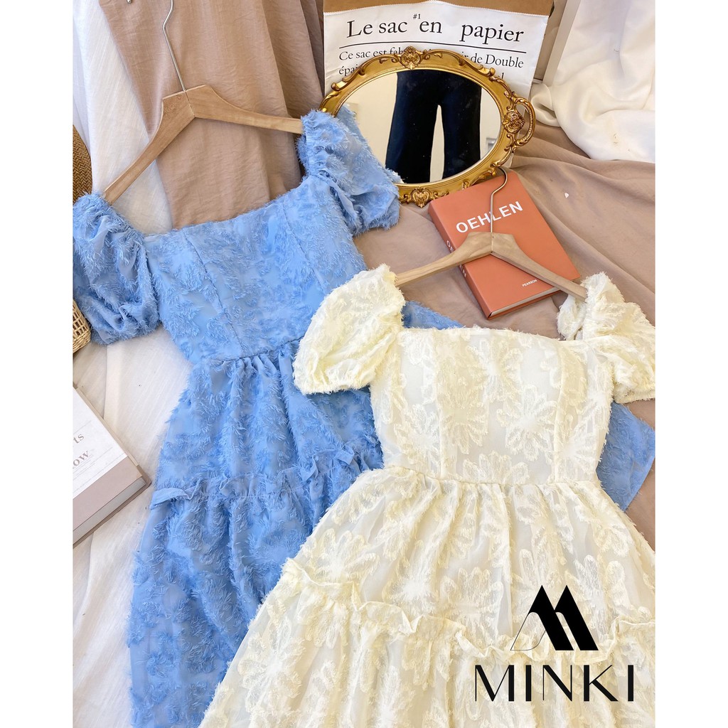 VÁY ĐẸP HÈ 2021 - VÁY CỔ VUÔNG HỞ LƯNG - COTTON VỎ LÔNG VŨ - MÀU XANH -[THIẾT KẾ] | BigBuy360 - bigbuy360.vn