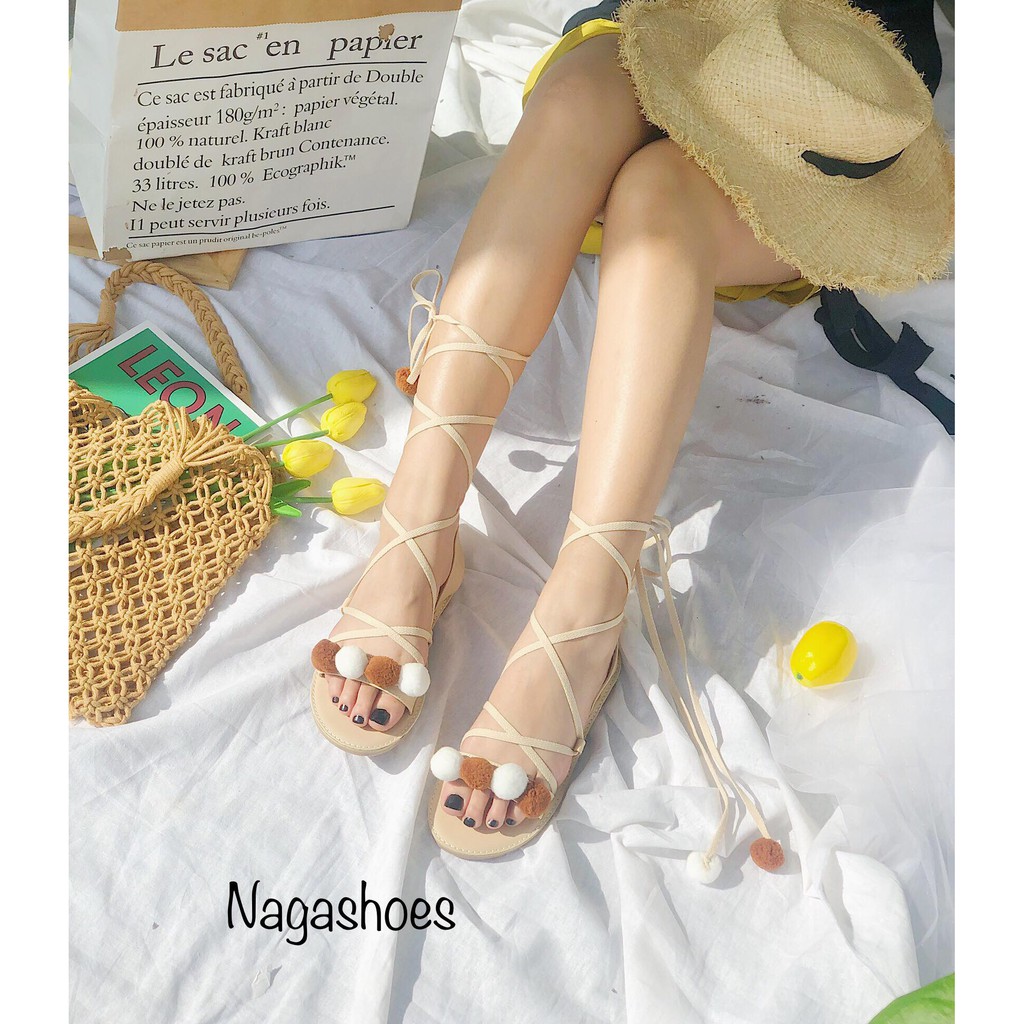 SANDAL NAGA QUAI NGANG CỘT DÂY ĐÍNH BÔNG NAS154
