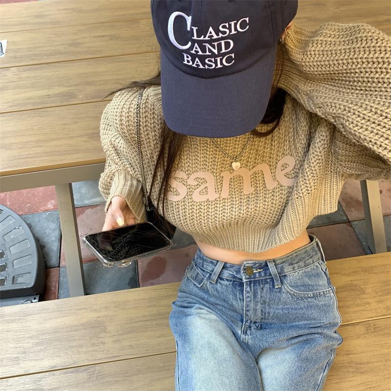 ✳▣☍Áo Sweater Dệt Kim Tay Dài Dáng Rộng Ngắn Thời Trang Mùa Xuân 2022 Mới Cho Nữ