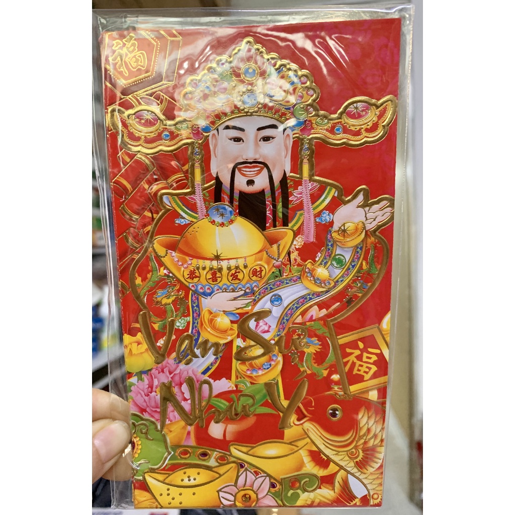 Bao Lì xì Thần Tài màu đỏ lớn set 6 cái - HÌNH THẬT SHOP TỰ CHỤP