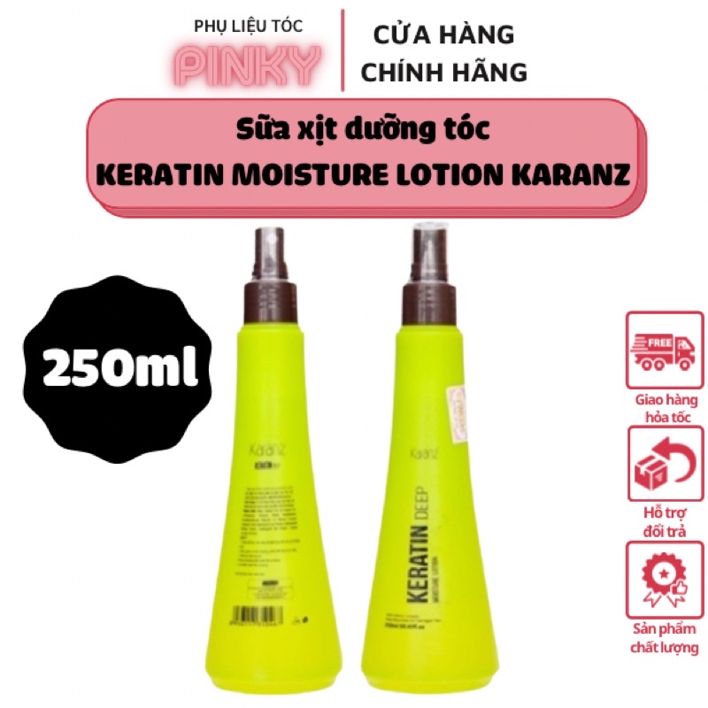 Sữa Xịt dưỡng tóc KERATIN MOISTURE LOTION KARANZ collagen giữ ẩm phục hồi khô xơ rối hư tổn 250ml PLTPINKY