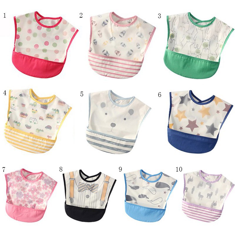 Yếm Cotton Chống Nước Họa Tiết Hoạt Hình Cho Bé