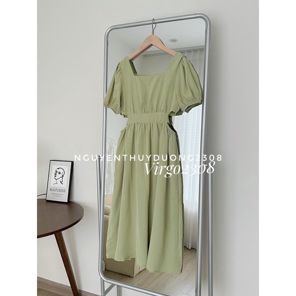 [HÀNG SẴN]VÁY MIDI CHẤT LỤA TRƯỢT CUTOUT CÓ DÂY THẮT NƠ EO “Misani dress”